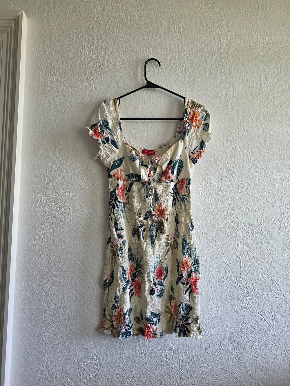 Guess Cream Mini Dress with Coral & Teal Floral Print